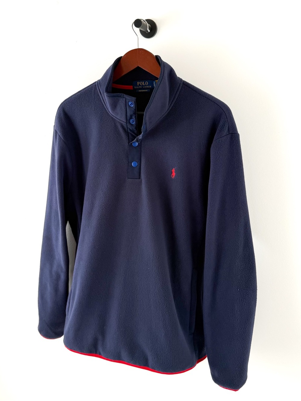 New Polo Ralph Lauren Fleece Pullover Quarter Button Up Navy Mens L - Picture 7 of 12